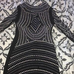 Long sleeved Black pearled designed dress